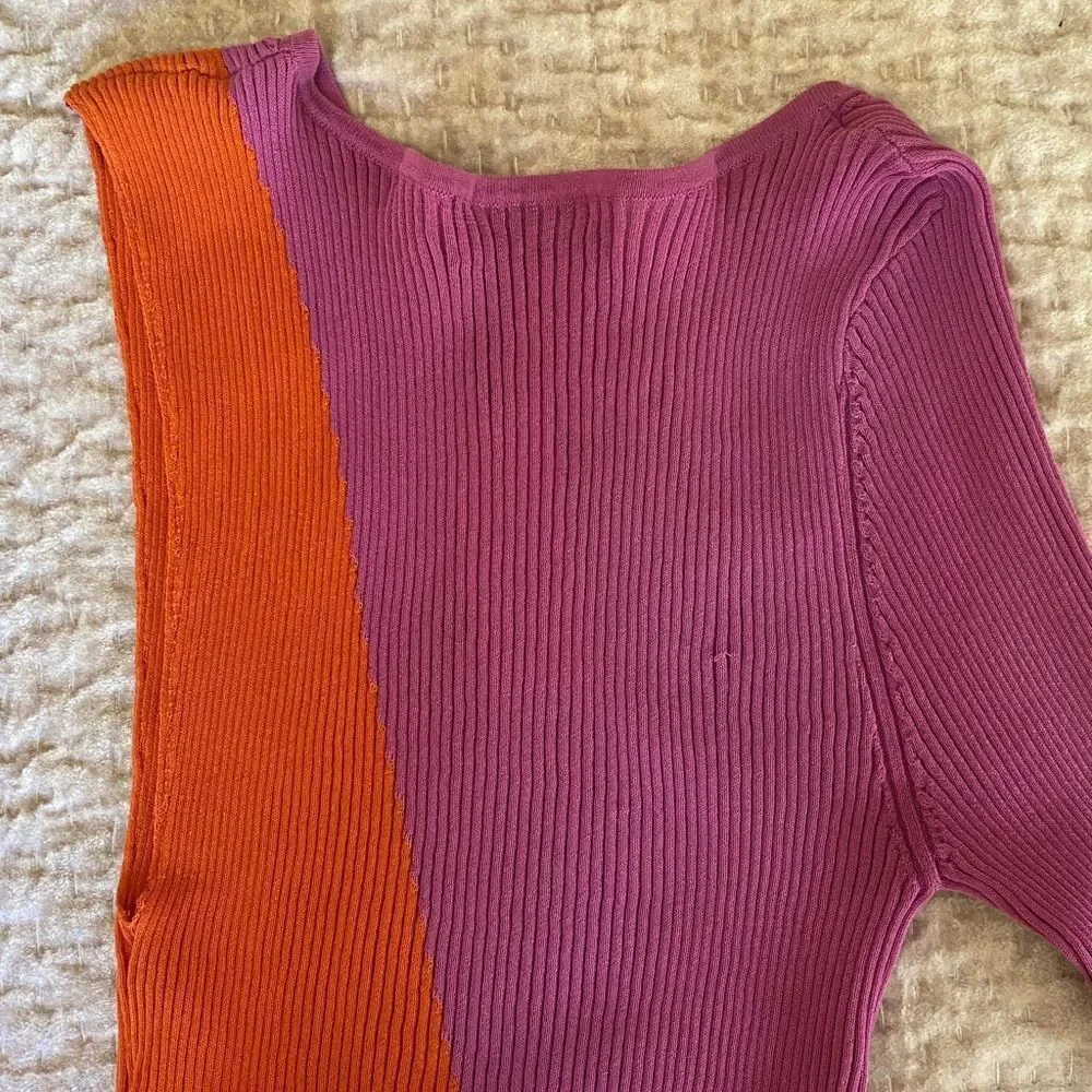 Colorblock Long Sleeve Dress in Pink and Orange